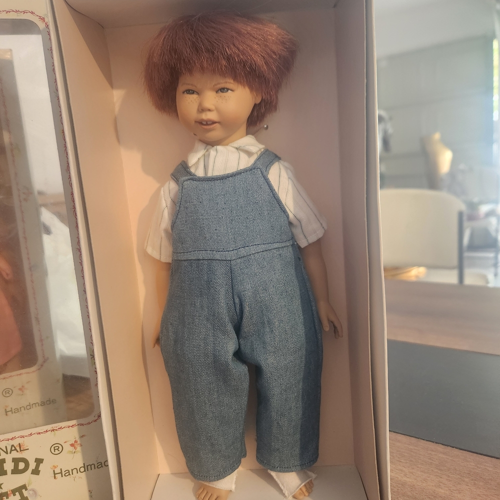 Handmade Doll with Denim Overalls
